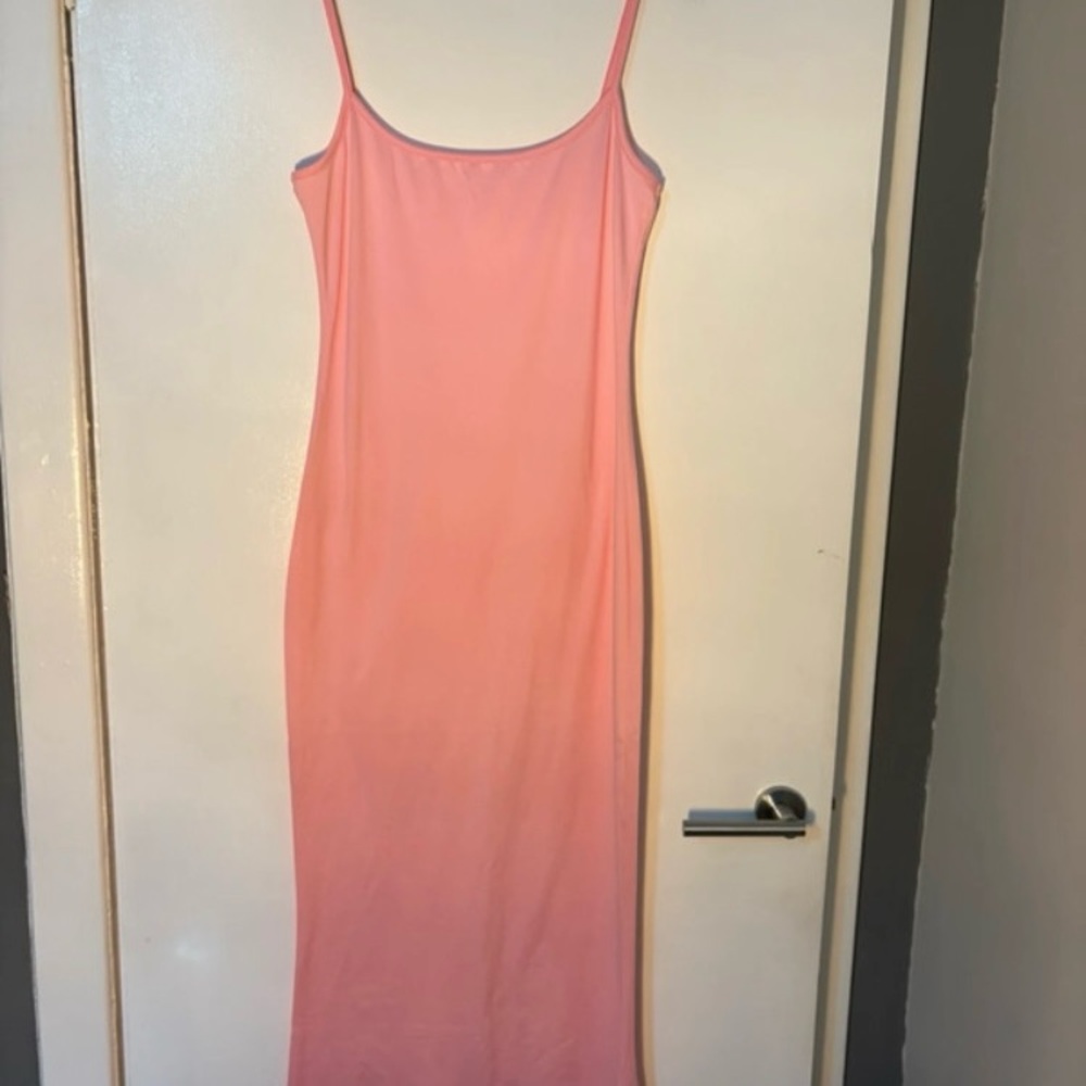 Coral Pink Maxi Slip Dress with Spaghetti Straps